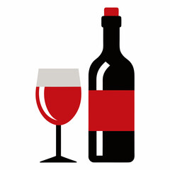 Glass Vector Illustration, wine bottle Vector Art, wine bottle and glass Silhouette, wine bottle and glass cartoon  Character