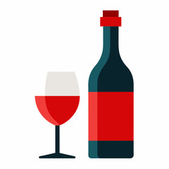 Glass Vector Illustration, wine bottle Vector Art, wine bottle and glass Silhouette, wine bottle and glass cartoon  Character