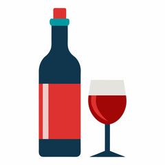 Glass Vector Illustration, wine bottle Vector Art, wine bottle and glass Silhouette, wine bottle and glass cartoon  Character