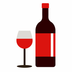 Glass Vector Illustration, wine bottle Vector Art, wine bottle and glass Silhouette, wine bottle and glass cartoon  Character
