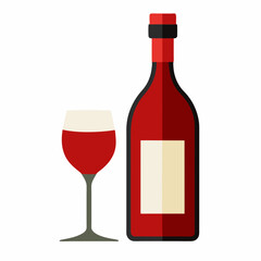 Glass Vector Illustration, wine bottle Vector Art, wine bottle and glass Silhouette, wine bottle and glass cartoon  Character