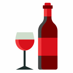 Glass Vector Illustration, wine bottle Vector Art, wine bottle and glass Silhouette, wine bottle and glass cartoon  Character
