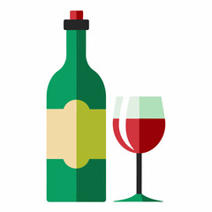 Glass Vector Illustration, wine bottle Vector Art, wine bottle and glass Silhouette, wine bottle and glass cartoon  Character