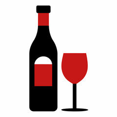 Glass Vector Illustration, wine bottle Vector Art, wine bottle and glass Silhouette, wine bottle and glass cartoon  Character