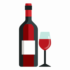 Glass Vector Illustration, wine bottle Vector Art, wine bottle and glass Silhouette, wine bottle and glass cartoon  Character