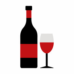 Glass Vector Illustration, wine bottle Vector Art, wine bottle and glass Silhouette, wine bottle and glass cartoon  Character