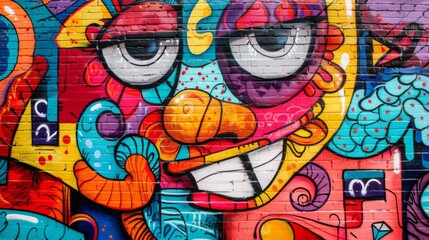 Naklejka premium Vibrant Urban Graffiti Art on Brick Wall for Creative Backgrounds