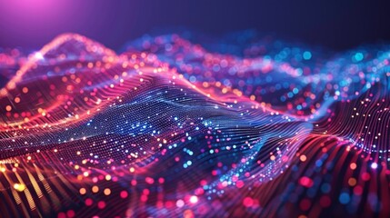 Glowing Digital Wave with Particles and Network Lines for Tech Designs