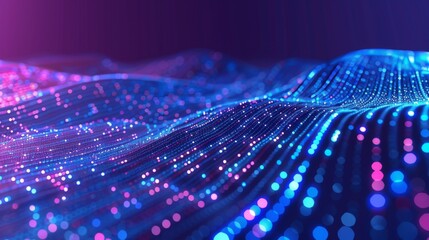 Glowing Digital Wave with Particles and Network Lines for Tech Designs