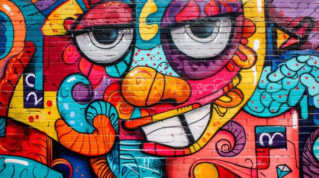 Vibrant Urban Graffiti Art on Brick Wall for Creative Backgrounds