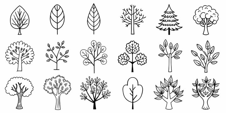 Minimalist tree collection with various artistic and geometric designs
