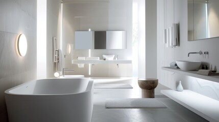 Fototapeta premium Serene Minimalist Bathroom with Modern Fixtures in White Tones
