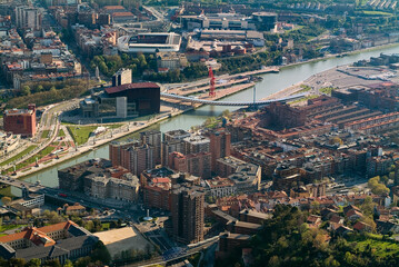 Aerial view of Bilbao with Euskalduna Conference Centre, the riv