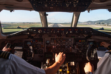 View of takeoff from the cockpit of a commercial airplane at Bar
