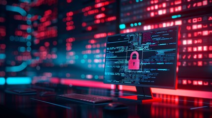 Digital Security Lock Symbol on Abstract Network in Cyberspace