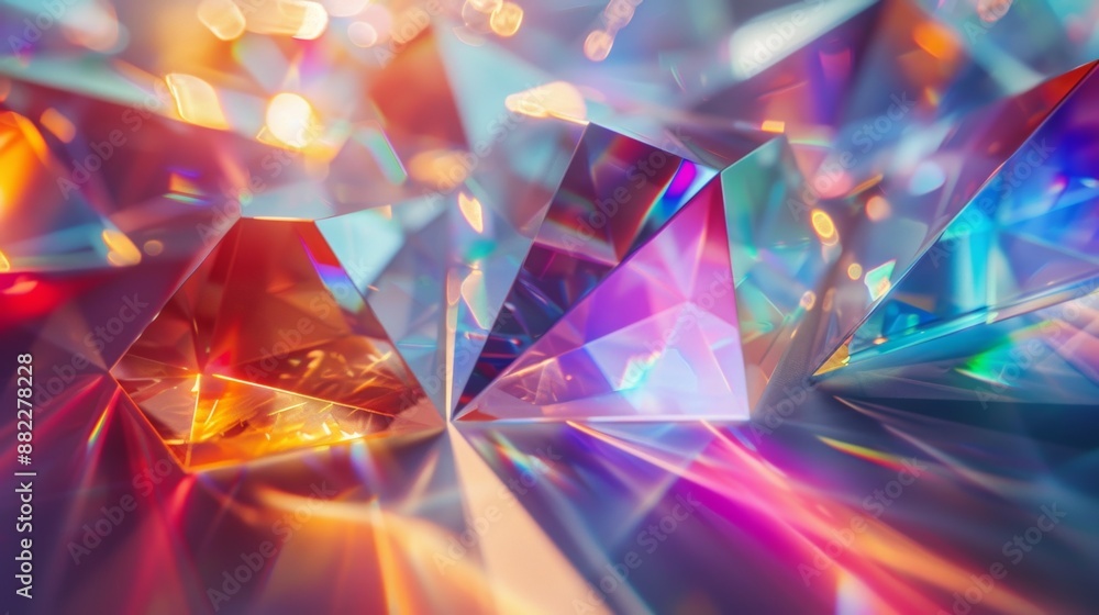 Poster modern geometric crystal design concept banner featuring a colorful light display reflected through 