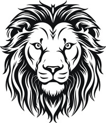 Hand drawn lion head  logo black and white silhouette vector illustrations for print, cutout, 