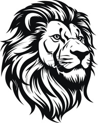 Hand drawn lion head  logo black and white silhouette vector illustrations for print, cutout, wall art, clip art,