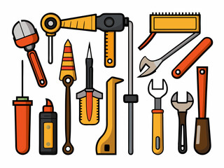 Hand tools, set of tools vector, set of tools for construction, tools icons set, set of garden tools, Comprehensive Set of Hand Tools Icons for Construction, Gardening, and DIY Projects - Vector 