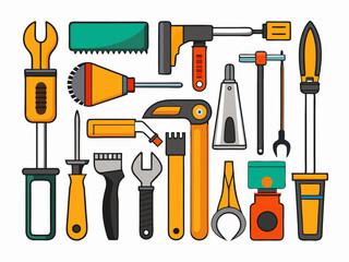 Hand tools, set of tools vector, set of tools for construction, tools icons set, set of garden tools, Comprehensive Set of Hand Tools Icons for Construction, Gardening, and DIY Projects - Vector 
