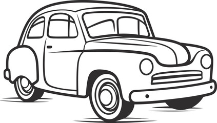 A hand drawn classic car black and white silhouette vector illustrations for print.