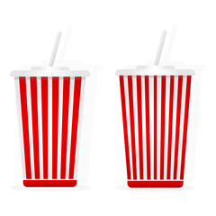 A set of red paper cups for water with straws. Vector illustration