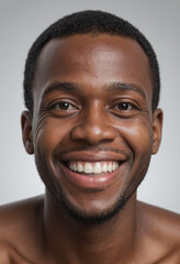 Obraz premium Portrait view of a regular happy smiling Angola man, ultra realistic, candid, social media, avatar image, plain solid background