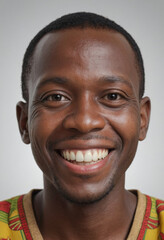 Obraz premium Portrait view of a regular happy smiling Benin man, ultra realistic, candid, social media, avatar image, plain solid background