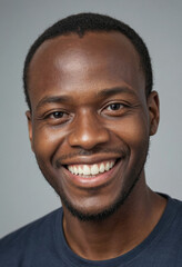 Portrait view of a regular happy smiling Cameroon man, ultra realistic, candid, social media, avatar image, plain solid background