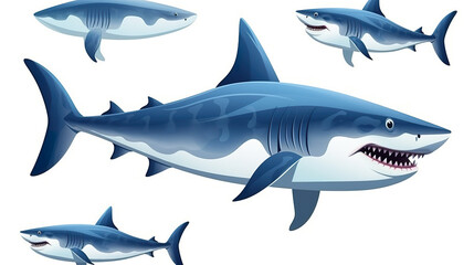 Naklejka premium Shark isolated in deep blue sea against a stark white background