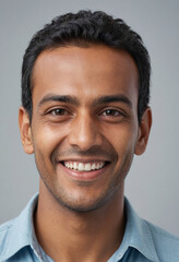 Obraz premium Portrait view of a regular happy smiling Mauritius man, ultra realistic, candid, social media, avatar image, plain solid background