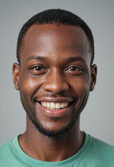 Obraz premium Portrait view of a regular happy smiling Nigeria man, ultra realistic, candid, social media, avatar image, plain solid background