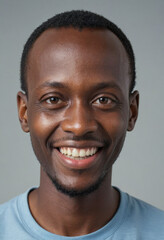 Obraz premium Portrait view of a regular happy smiling Rwanda man, ultra realistic, candid, social media, avatar image, plain solid background
