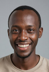 Obraz premium Portrait view of a regular happy smiling Rwanda man, ultra realistic, candid, social media, avatar image, plain solid background