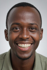 Obraz premium Portrait view of a regular happy smiling Rwanda man, ultra realistic, candid, social media, avatar image, plain solid background