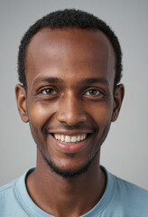 Obraz premium Portrait view of a regular happy smiling Somalia man, ultra realistic, candid, social media, avatar image, plain solid background