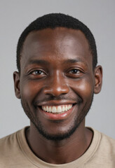 Obraz premium Portrait view of a regular happy smiling Uganda man, ultra realistic, candid, social media, avatar image, plain solid background