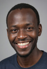 Obraz premium Portrait view of a regular happy smiling Uganda man, ultra realistic, candid, social media, avatar image, plain solid background