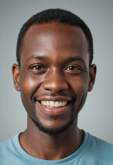 Obraz premium Portrait view of a regular happy smiling Zambia man, ultra realistic, candid, social media, avatar image, plain solid background