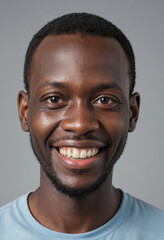 Obraz premium Portrait view of a regular happy smiling Uganda man, ultra realistic, candid, social media, avatar image, plain solid background