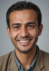 Obraz premium Portrait view of a regular happy smiling Afghanistan man, ultra realistic, candid, social media, avatar image, plain solid background