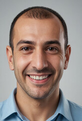 Obraz premium Portrait view of a regular happy smiling Azerbaijan man, ultra realistic, candid, social media, avatar image, plain solid background