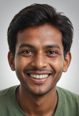 Obraz premium Portrait view of a regular happy smiling Bangladesh man, ultra realistic, candid, social media, avatar image, plain solid background