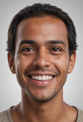 Obraz premium Portrait view of a regular happy smiling East Timor man, ultra realistic, candid, social media, avatar image, plain solid background
