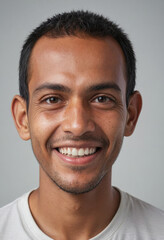 Obraz premium Portrait view of a regular happy smiling East Timor man, ultra realistic, candid, social media, avatar image, plain solid background