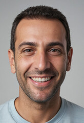 Fototapeta premium Portrait view of a regular happy smiling Cyprus man, ultra realistic, candid, social media, avatar image, plain solid background