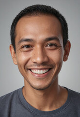 Fototapeta premium Portrait view of a regular happy smiling Indonesia man, ultra realistic, candid, social media, avatar image, plain solid background