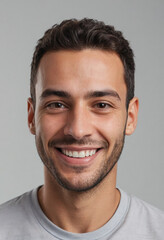 Obraz premium Portrait view of a regular happy smiling Jordan man, ultra realistic, candid, social media, avatar image, plain solid background