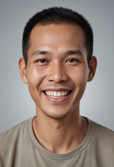 Obraz premium Portrait view of a regular happy smiling Laos man, ultra realistic, candid, social media, avatar image, plain solid background