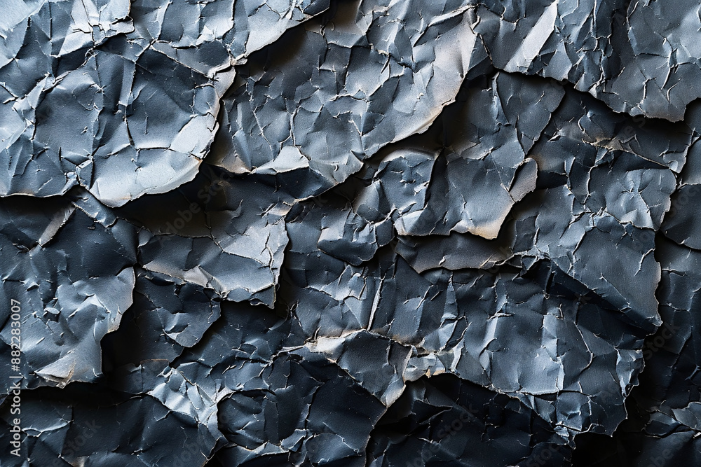 Aufkleber The abstract image features layers of torn black paper, creating a textured, jagged landscape that evokes a sense of depth and rugged artistic expression